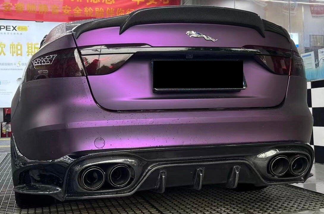 purple jaguar with rear boot spoiler and rear diffuser carbon fiber