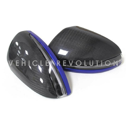 Mercedes Benz W205 W222 LHD Blue Striped Replacement Carbon Mirror Cover 
 2015 2016 2017