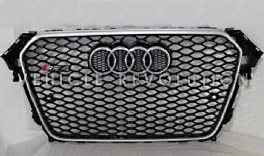 Audi  A4 RS4  Black Grille, Silver Frame, Chrome Rings  2013 2014 2015 2016 2017